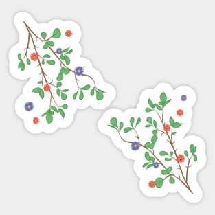 Delicate Minimalistic Branches with Leaves and Flowers | White Background Sticker